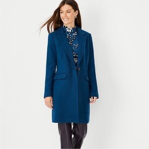 Ann Taylor Storm Blue Petite Chesterfield Wool Coat.